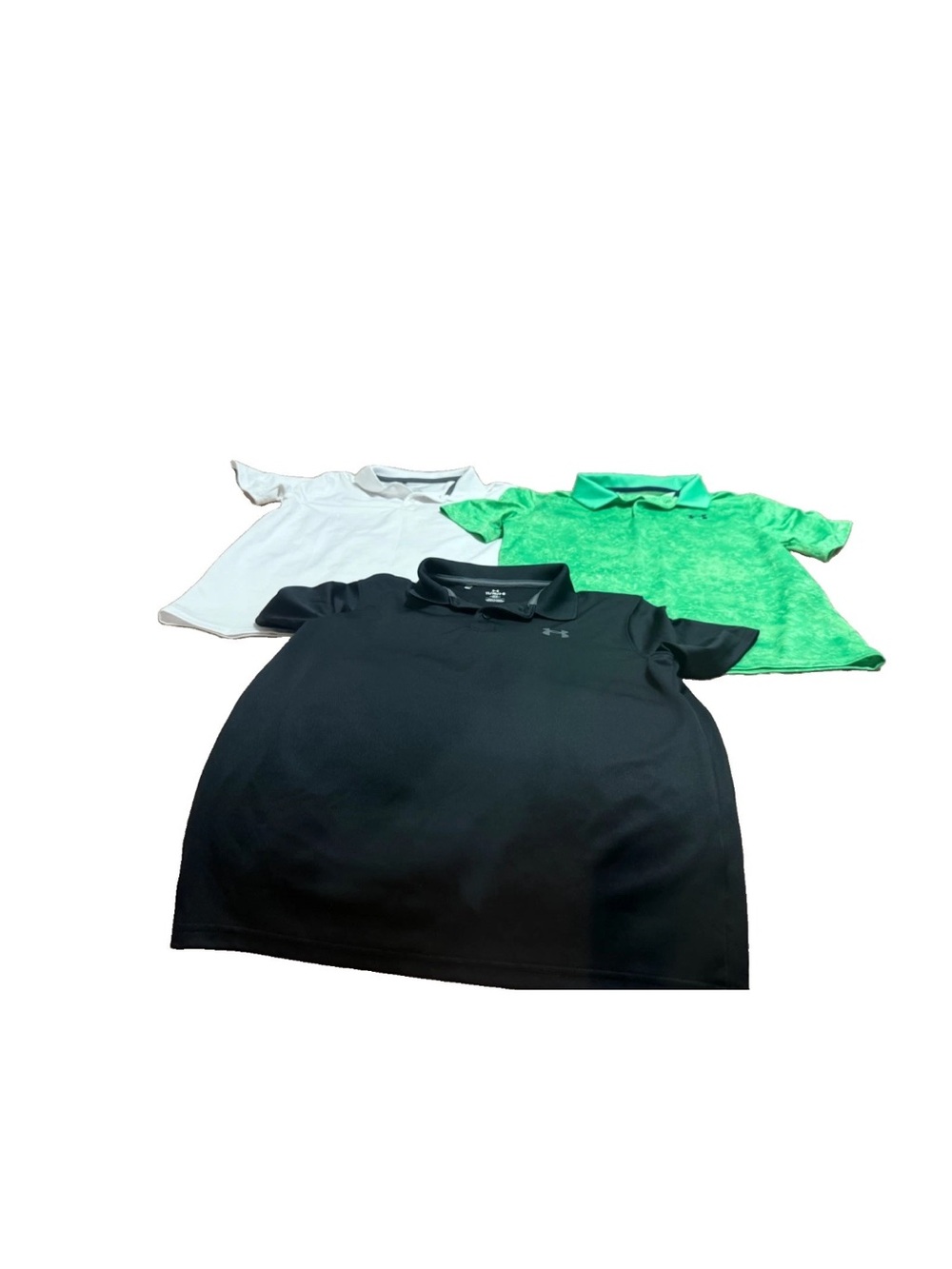 Under Armour Boys Green/Black/White Loose Fit 3 Short Sleeve Polos! Large